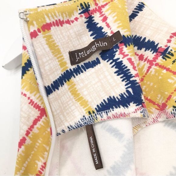 J. McLaughlin Yellow Navy Pink Geometric Plaid Midi Sheath Sleeveless Dress - Picture 16 of 16